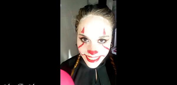  Halloween "IT" deep throat extreme and cum swallow!!! -RED video complete-